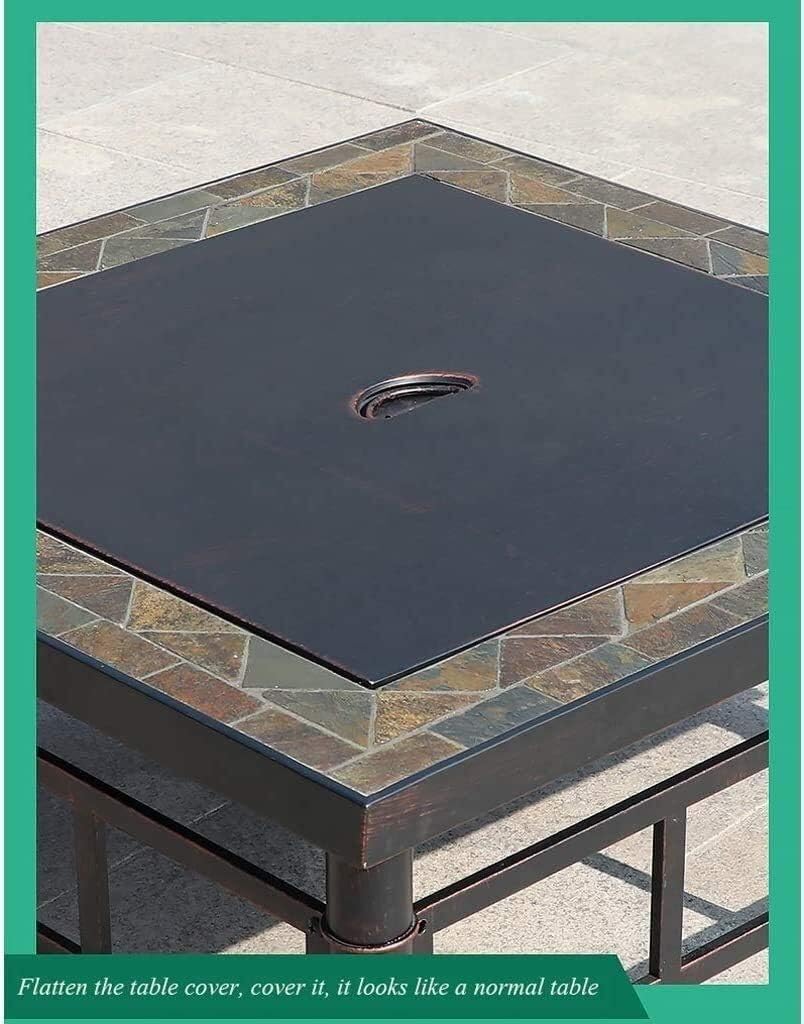 Fire Pits Outdoor Wood Burning Fire Pit Tables for Outside Patio, Multi-Purpose Square Fireplace Backyard Patio Garden Outside Wood Burning Heater BBQ with Cover BBQ Cooking for Outside Camping Backya