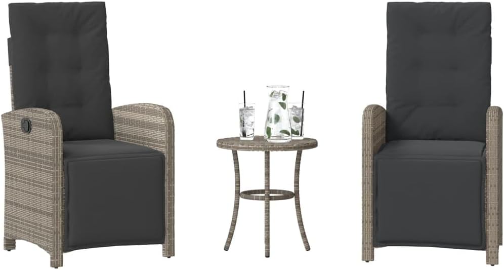 Patio Set 3 Piece Bistro Set with Cushions Gray Poly Rattan