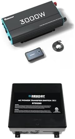 Renogy 3000W Pure Sine Wave Inverter with 30 Amp Auto Transfer Switch, Solar Inverter 12V DC to 120V AC, UPS Powering, Shore Power, Solar Inverter and Off-Grid Systems, RV, Truck, Camping