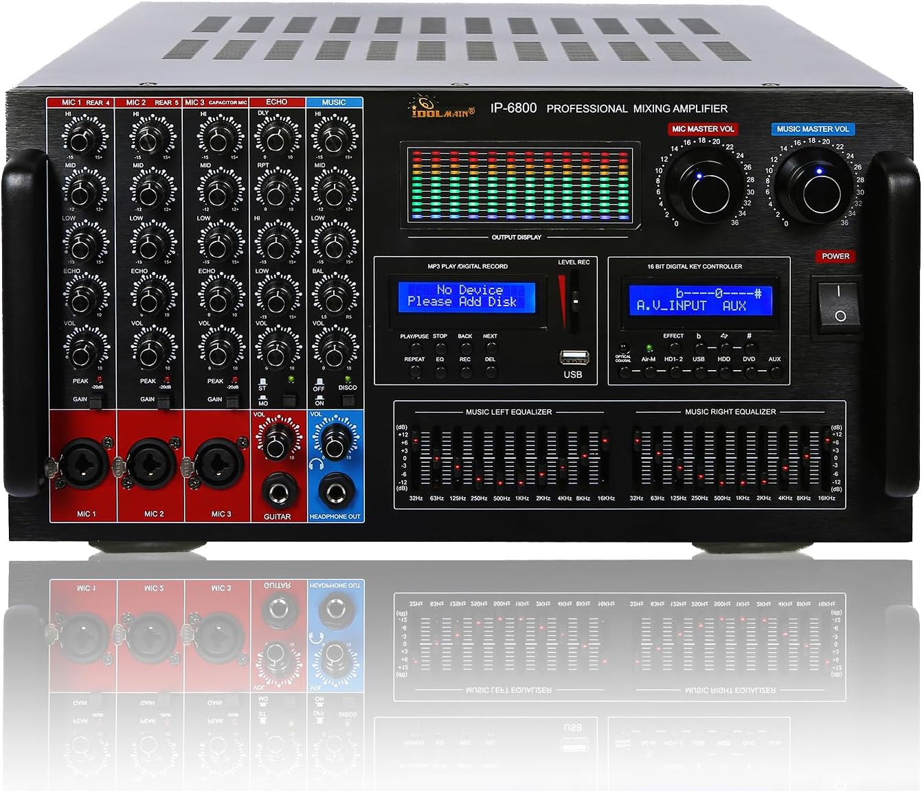 IDOLmain IP-6800 8000W Professional Digital Echo Console Karaoke Mixing Amplifier with 10 Band Equalizer, Phantom Power/HDMI/Optical Inputs