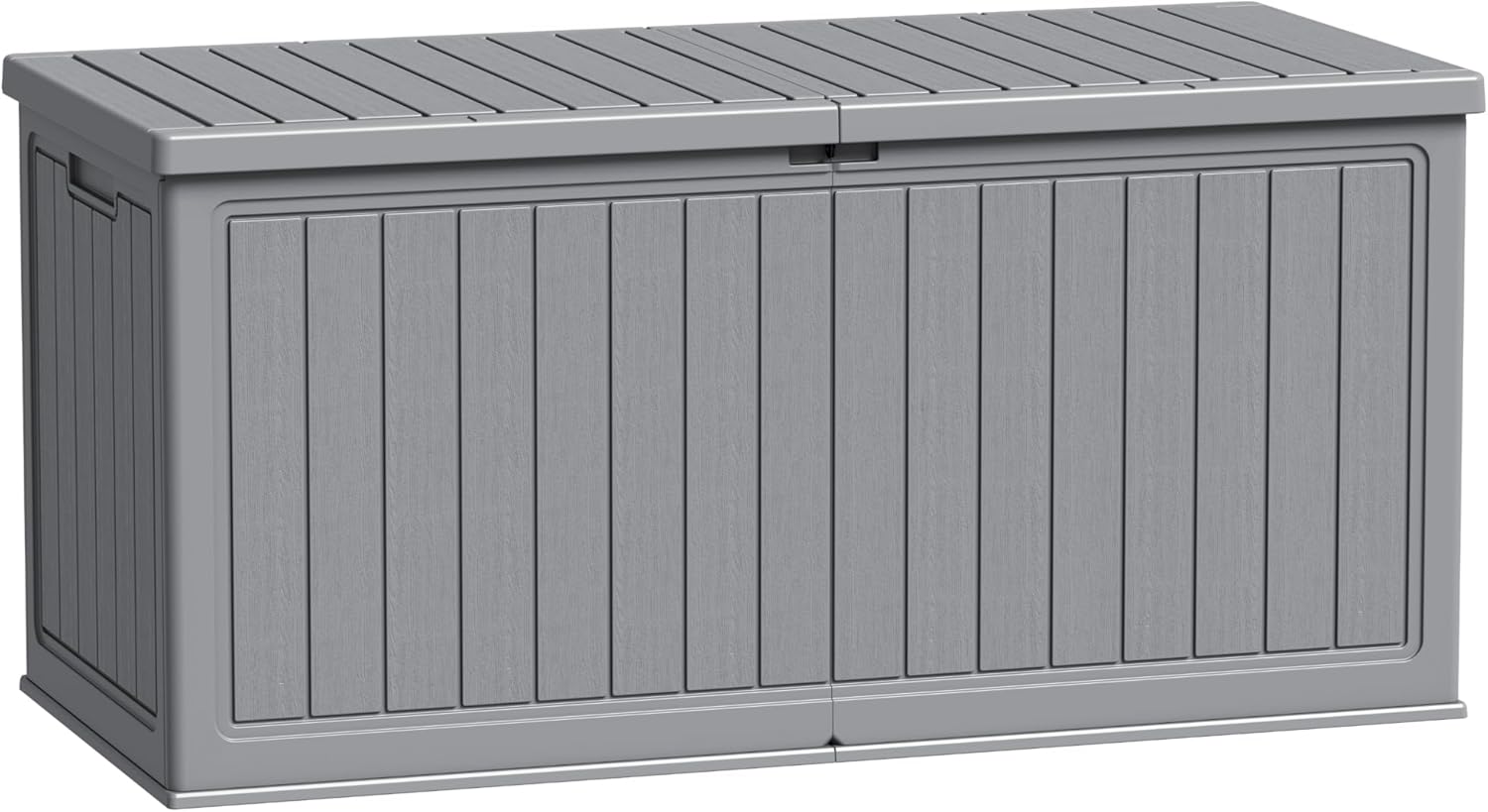 Flamaker Resin Deck Box 270 Gallon, Waterproof Imitation-Wood Lockable Storage Box with Separator Plate Outdoor Indoor, Garden, Patio Furniture for Tools&Pool Accessories (Gray)