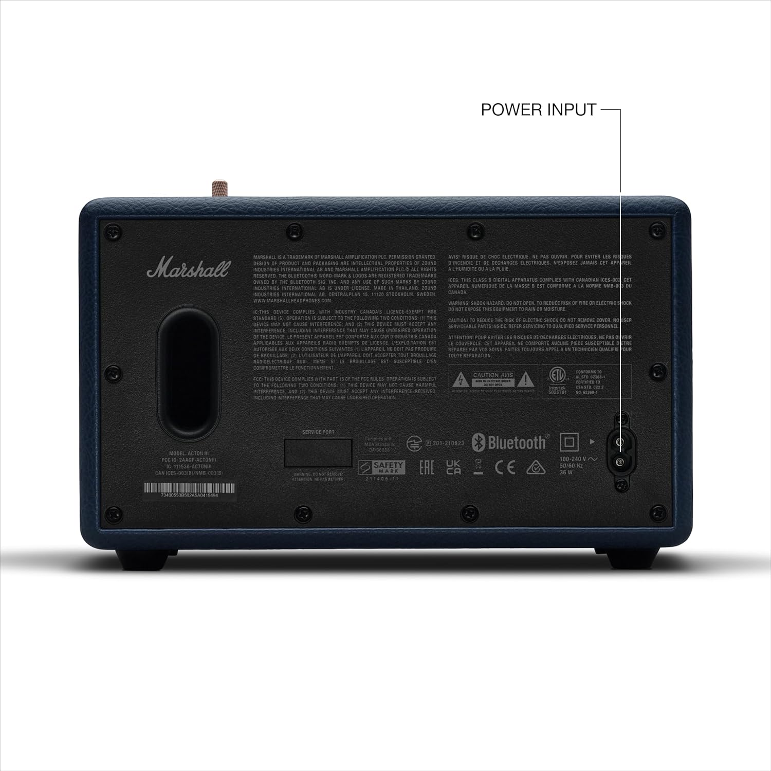 Marshall Acton III Bluetooth Home Speaker - Loud Stereo Sound with Bass and Treble Controls | Plug-in Powered | 3.5 mm Aux Input - Midnight Blue