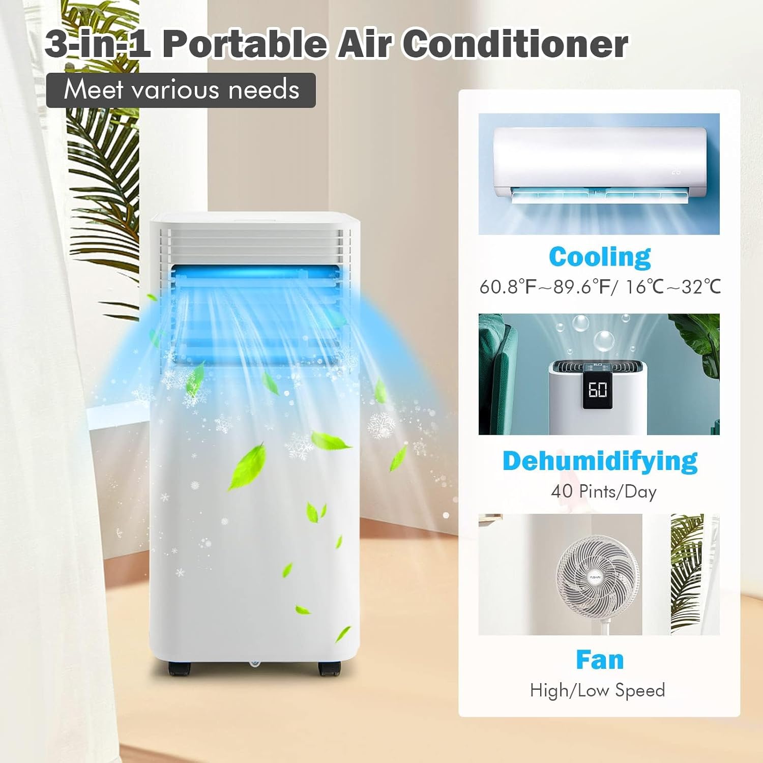 DORTALA Portable Air Conditioners 8000 BTU, AC Cooling Uint with Dehumidifier, Remote Control, 24H Timer & Window Kit, Stand up Air Conditioner for Bedroom, Dorm, Cools up to 230 sq.ft, White