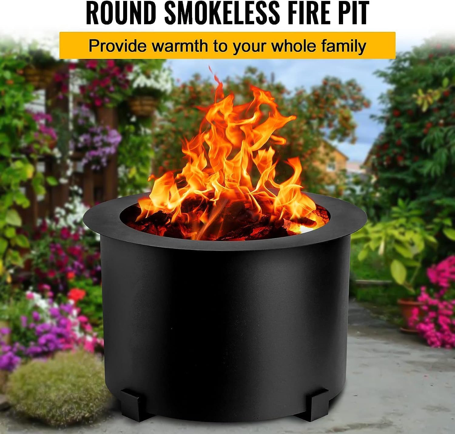 smokeless fire Pit Outdoor Wood Burning, 21.5-23.6 inch Steel Double Flame fire Pit Large Portable Stove Bonfire for Outside, Backyard, Camping, Picnic, Garden w/ 1 pokers and Cover,Black,21.5 inch