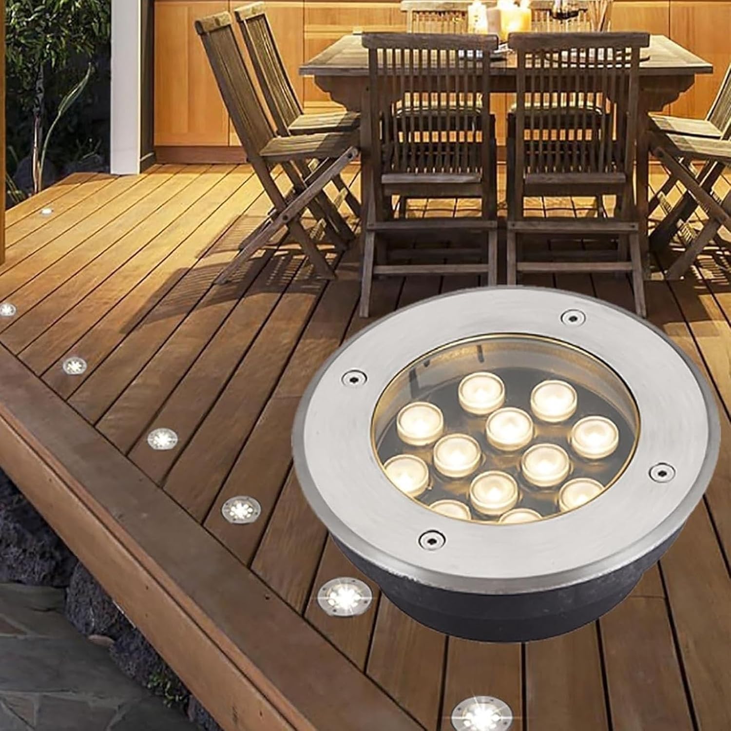 Landscape Light - 12V Round Underground Lamp, Outdoor Recessed Spot Light, IP67 Waterproof Lawn Garden Underground Lamp, LED Flood Lights Beam Spotlights(Warm White,36W)