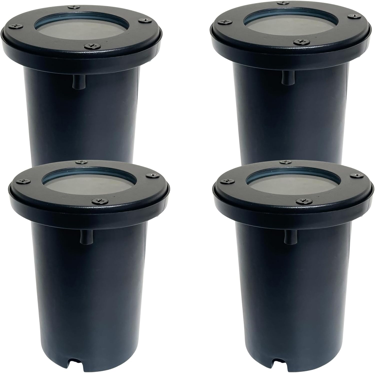 Top Notch In-Ground Well Light Fixture with Plastic Cover, Black Finish, Halogen and LED Bulb Compatible, Outdoor Landscape Lighting (4 Pack)