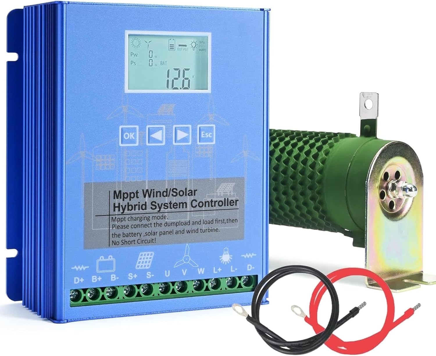 Wind Solar Hybrid Charge Controller, 1000W Wind and Solar Charge Controller, Auto 12V/24V/48V Battery Off Grid Controller Boost MPPT 800W Wind Turbine, 600W Solar Panel 12/24V