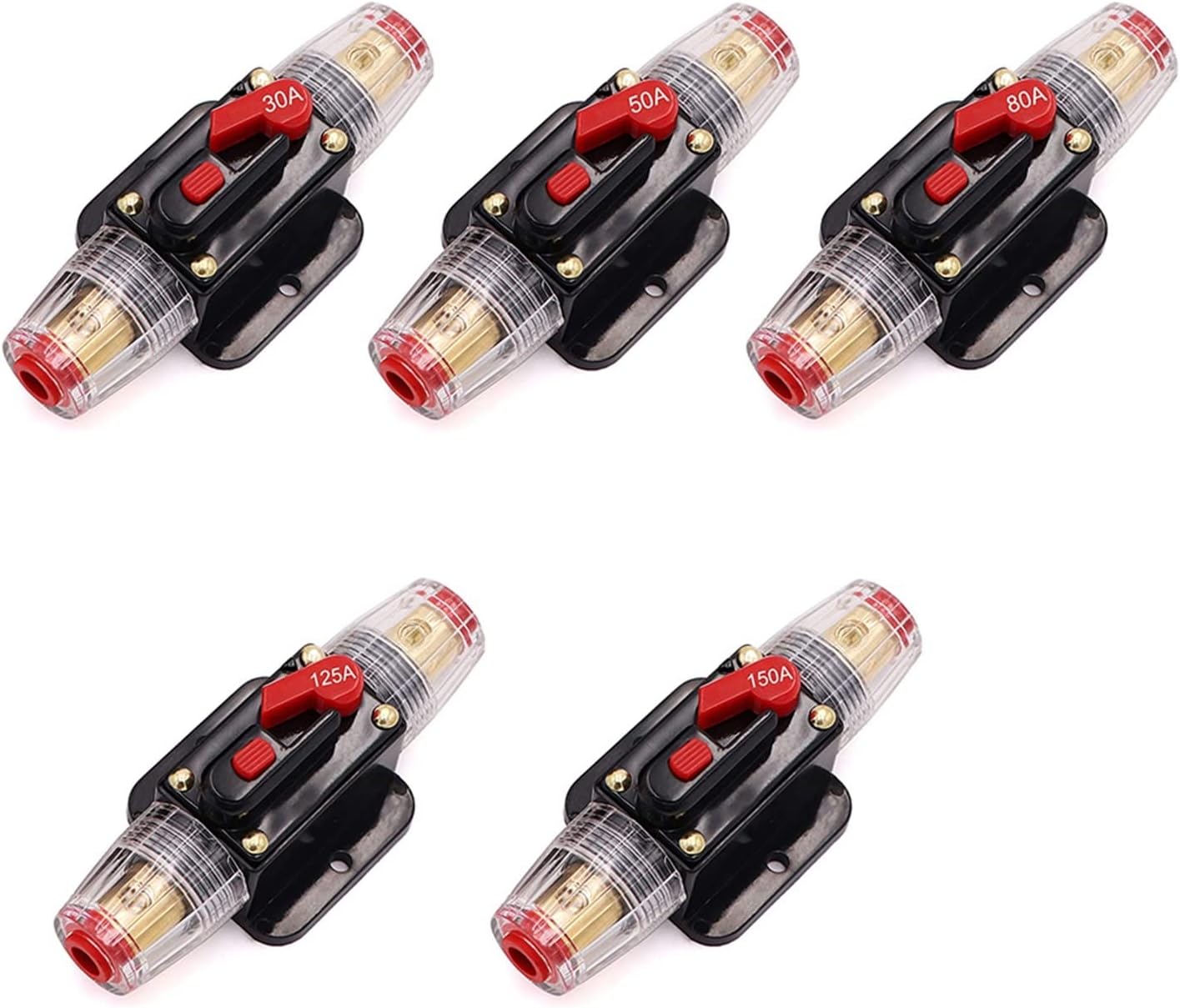 150A 125A 80A 50A 30A 12V/24V Car Truck Boat Audio Modification Stereo Amplifier Breaker Automatic Reset Fuse Holder Switch(30A)