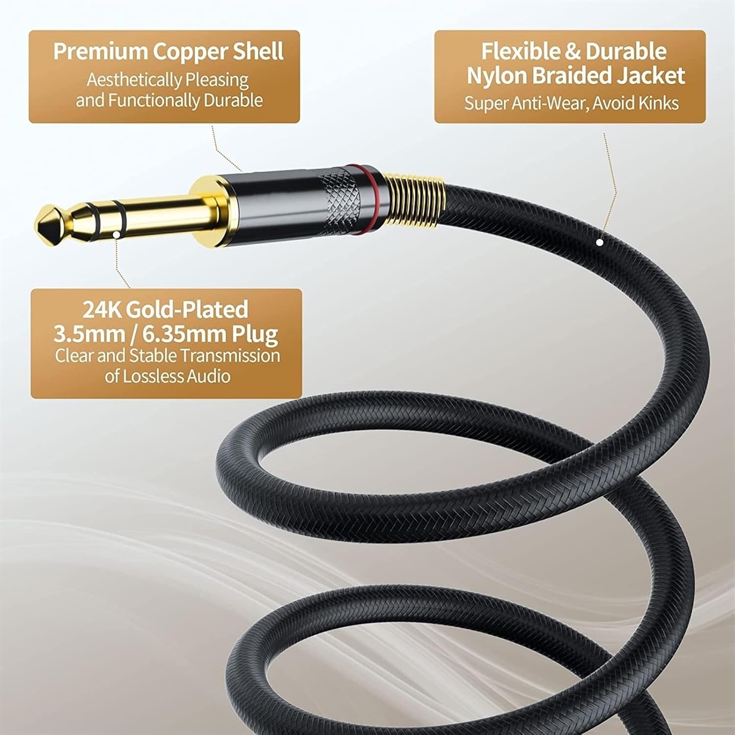 Pro Audio Cable Cable 3.5 to 6.5 Silver-Plated Copper Mobile Phone Electric Guitar to Amplifier Mixer 6.35mm(5m)