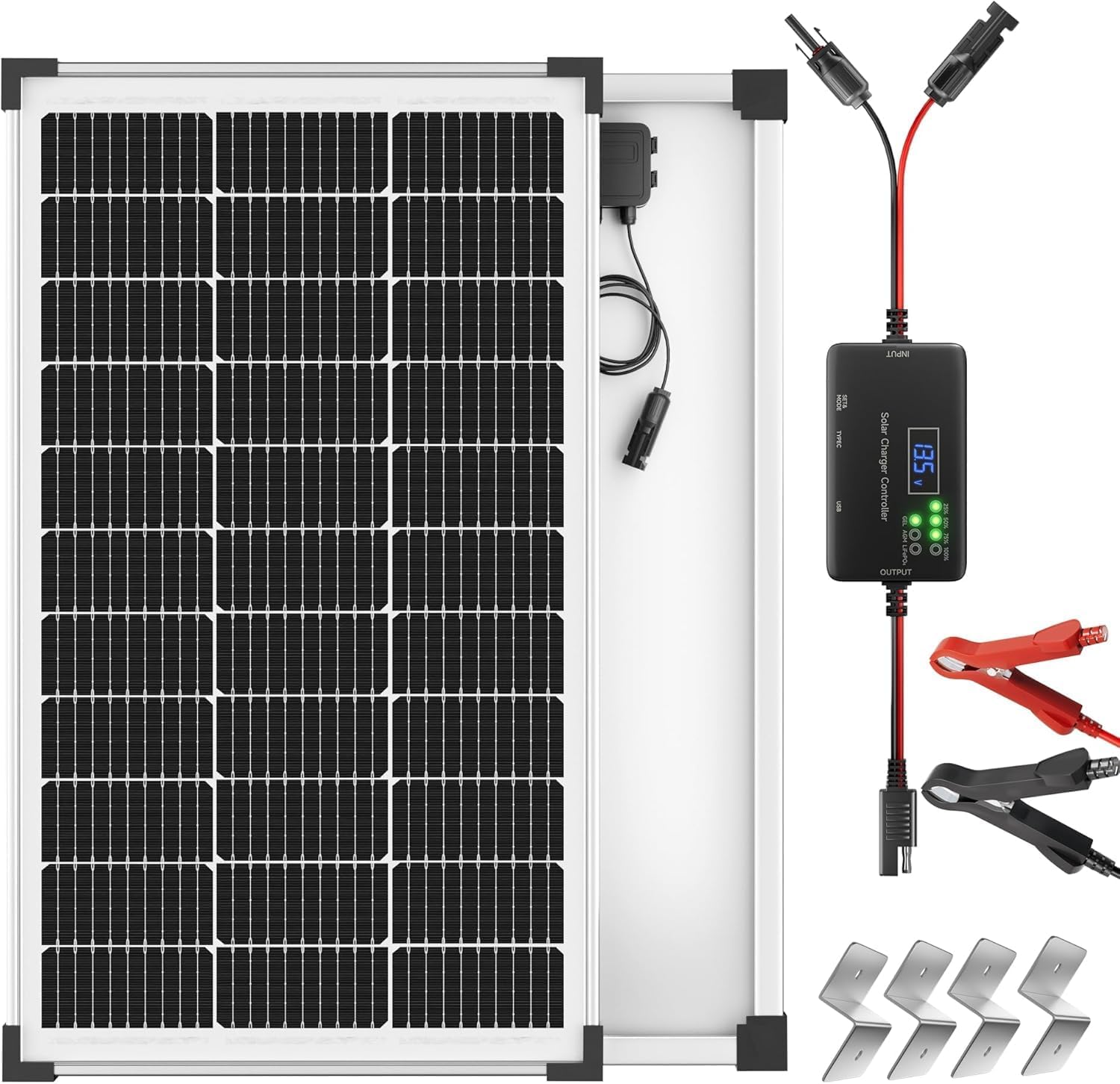 Voltset Solar Panel Charger Kit: 100W 12V Solar Panel with 20A Solar Charge Controller, Monocrystalline Solar Panel for RV Battery Car Trailer Marine Boat Caravan and Other Off Grid System
