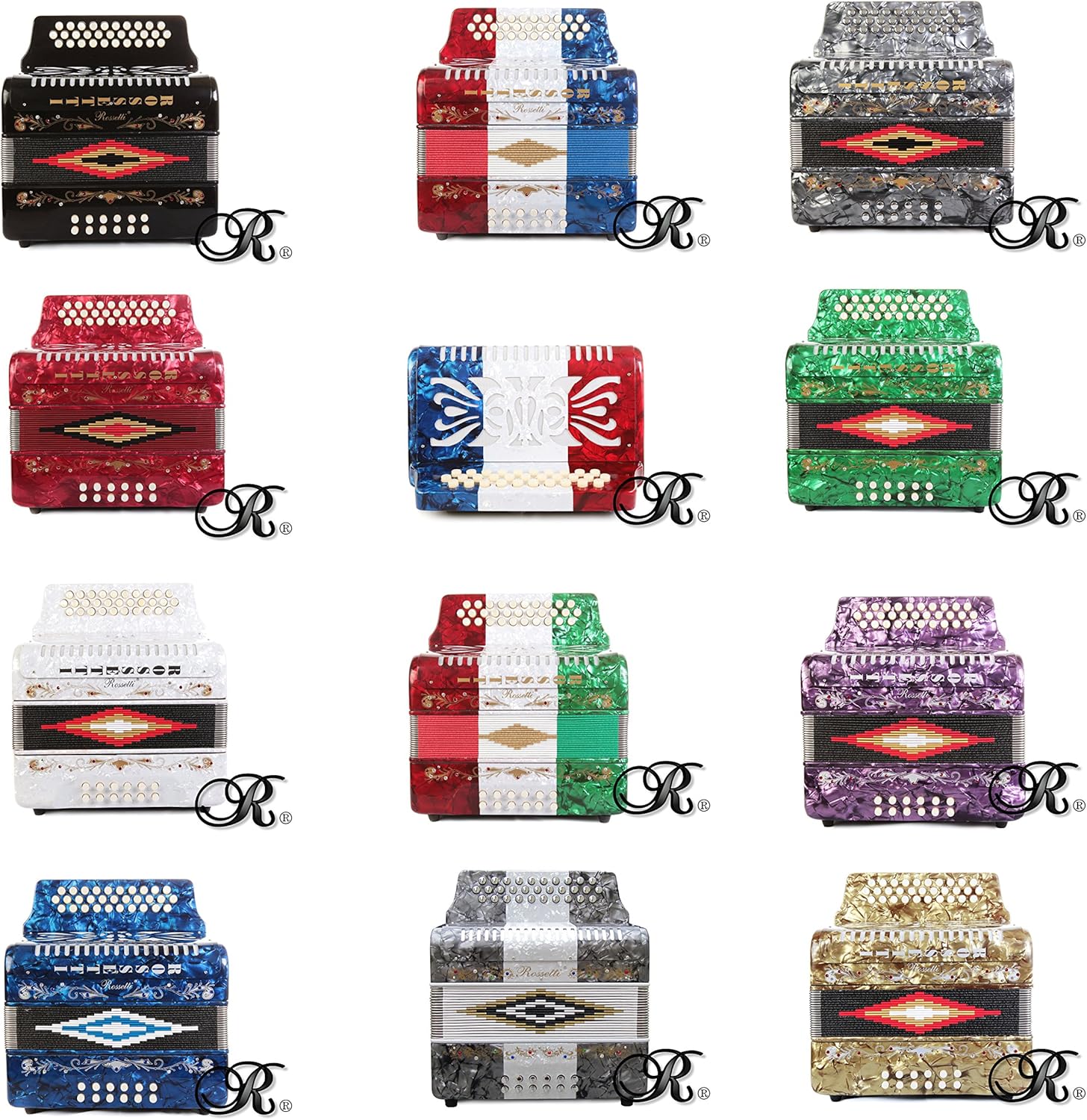 Rossetti 31 Button Accordion 12 Bass, Case, Straps, GCF, BLUE