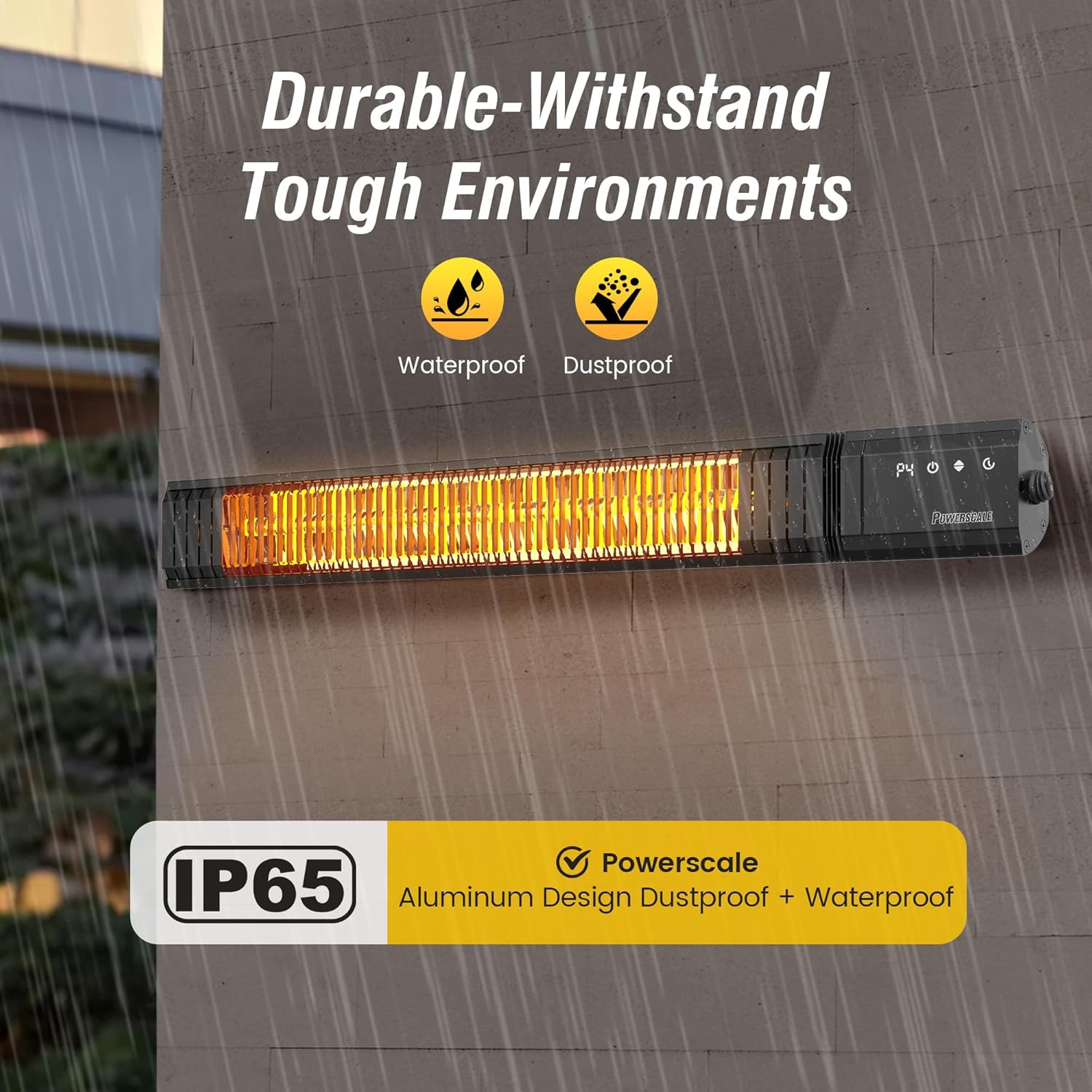 PowerScale 1500W Infrared Electric Patio Heater with Tripod Stand, IP65 Rated, 4 Heat Levels & 24H Timer with Remote, For Covered Outdoor/Indoor & Spot Heating