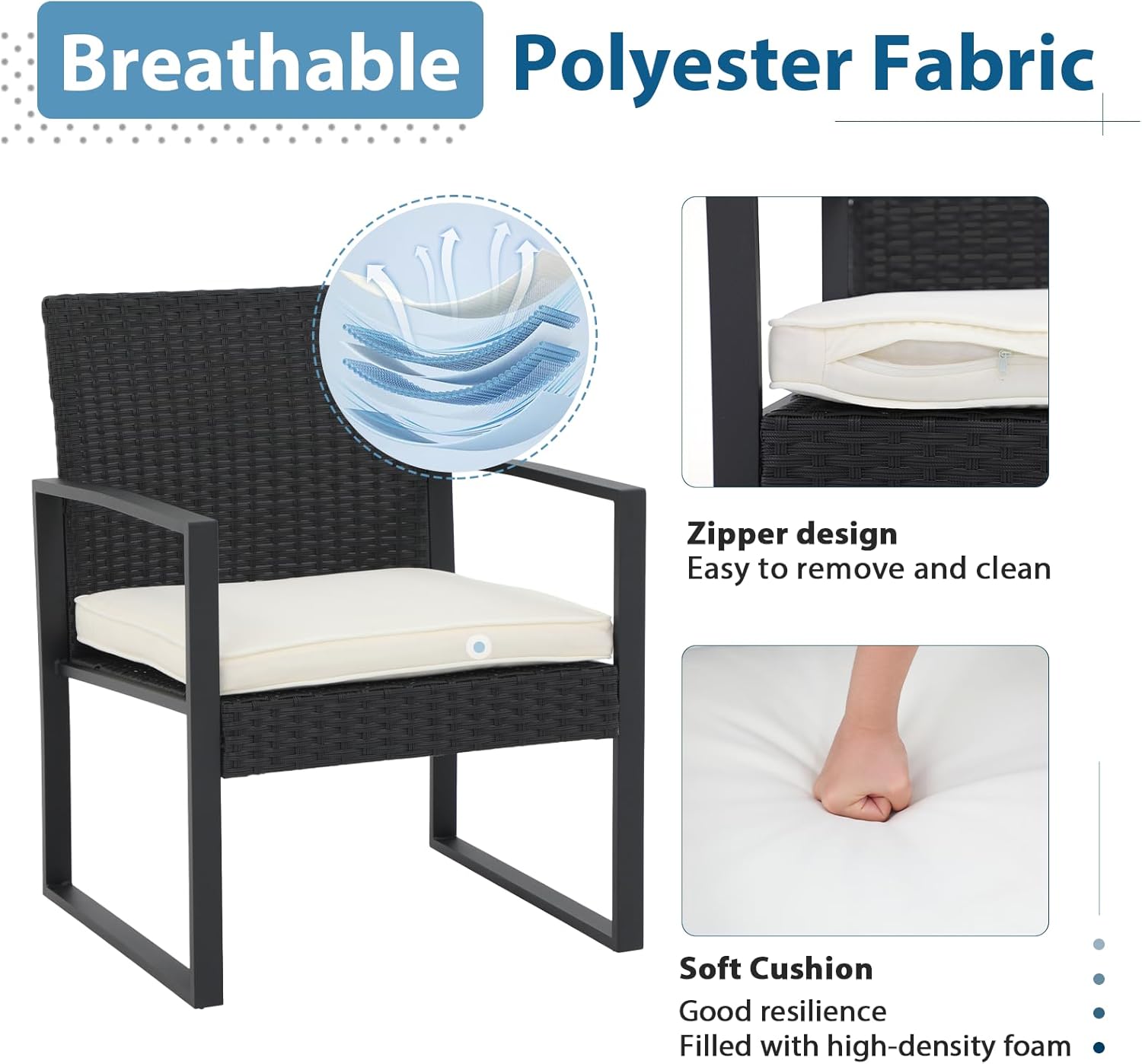 JOIVI 5 Pieces Patio Bistro Set, PE Wicker Outdoor Patio Furniture Set, Modern Rattan Patio Chairs with Table & Ottomans, Patio Conversation Sets for Balcony, Front Porch, Garden, White Cushion