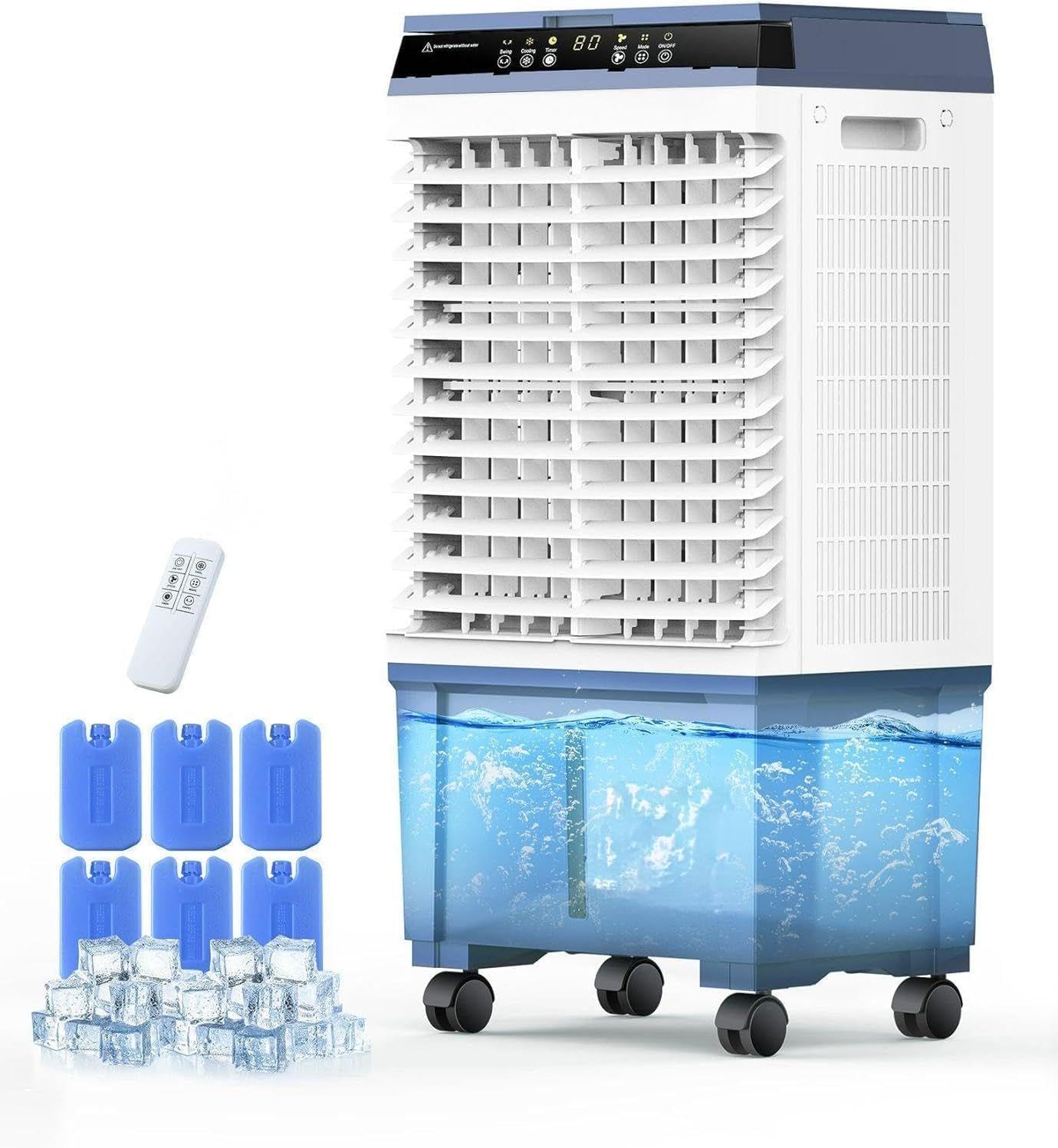 Air Choice Portable Evaporative Air Cooler, 1800 CFM Swamp Cooler with 6 Ice Box & 5.3 Gal Water Tank, 110° Swing, 3 Speeds, Upgraded Remote, 12H Timer, 3-in-1 Air Cooling Fan for Outdoor Indoor, Blue
