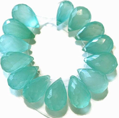 13 inch natural beads strand of 7x13-10x15mm faceted teardrop aqua chalcedony gemstone beads for DIY jewelry - necklace, bracelet, earring, ring.