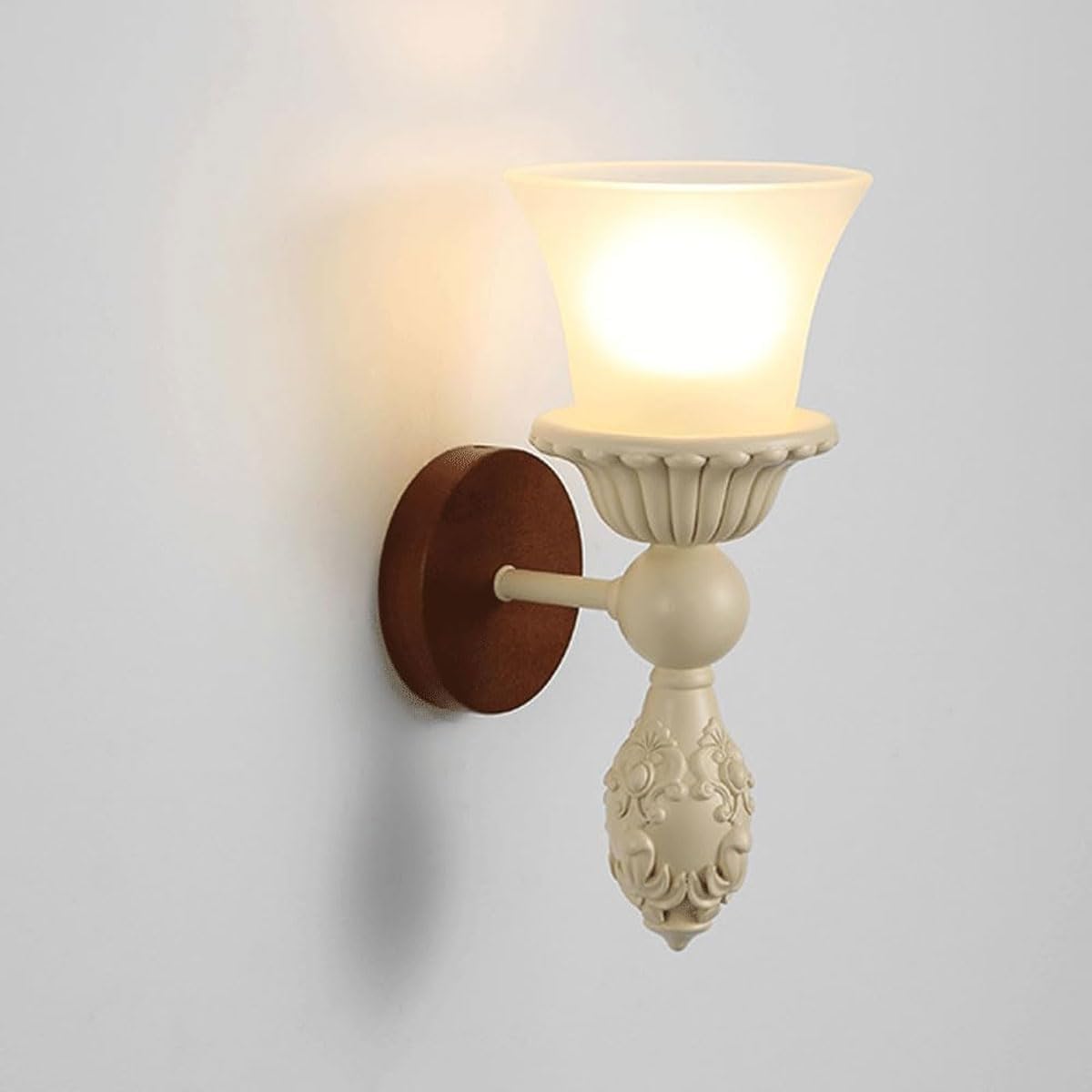 French Cream Wall Light, Vintage Resin Wall Lamp, with E27 Base, Bedside Wall Mounted Wall Sconce, Candle Shape Wall Lamp for Living Room Bedroom Dining Room Lighting Fixtures(A)