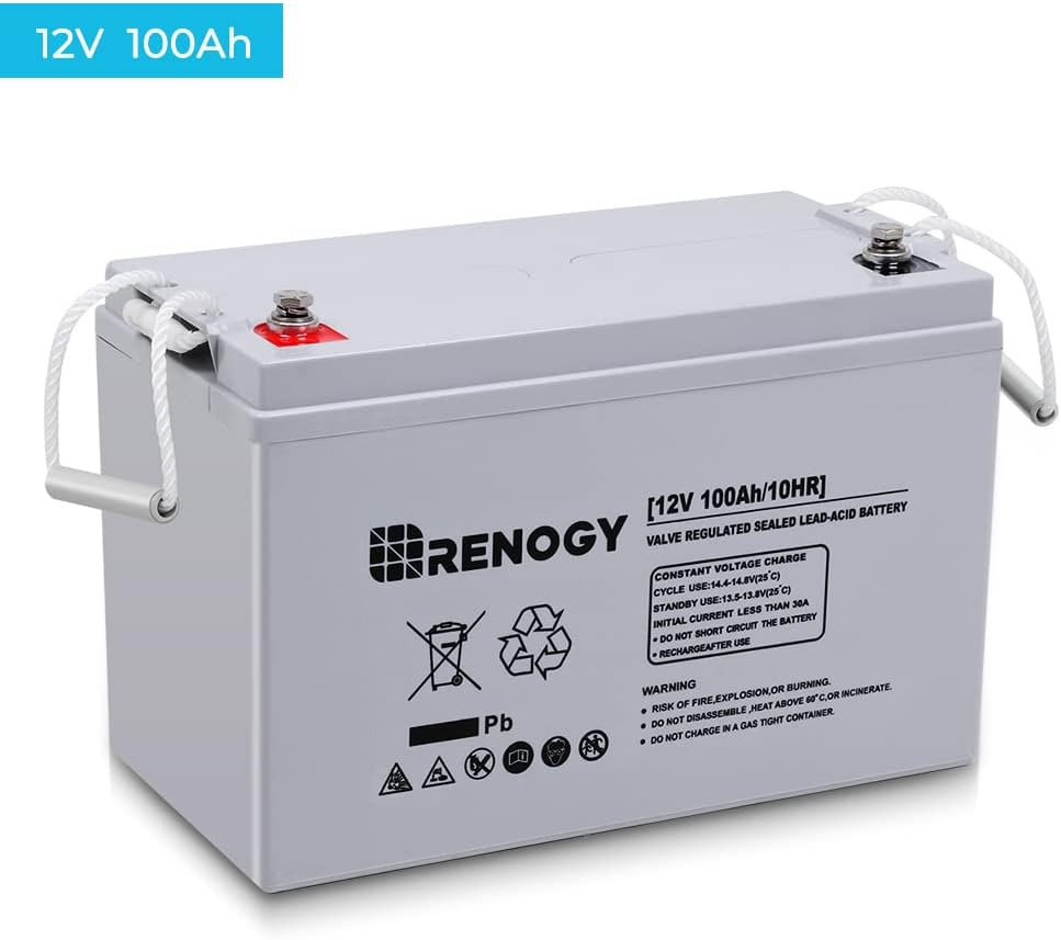 Renogy 1000W Pure Sine Wave Inverter 12V DC to 120V AC Converter & Deep Cycle AGM Battery 12 Volt 100Ah for RV, Solar Marine and Off-Grid Applications, Gray, Model Number: RNG-BATT-AGM12-100