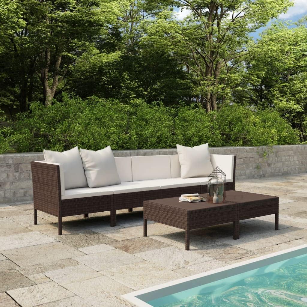 Patio Set 6 Piece Patio Lounge Set with Cushions Poly Rattan Brown