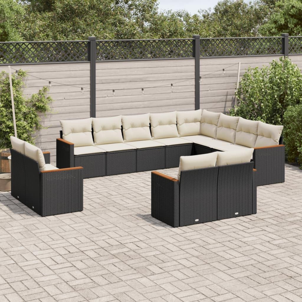Garden Sofa Set Black PE Rattan, 12 Piece Outdoor Patio Furniture with UV-Resistant Materials for Deck, Balcony, Backyard Relaxation