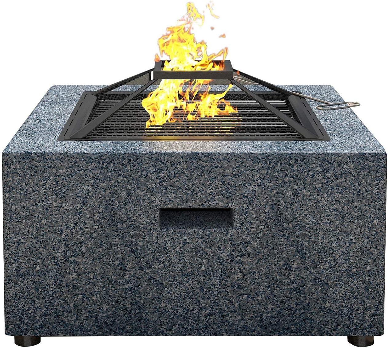 Outdoor Fire Pit Bowl,Fire Pit with BBQ Grill Shelf 70cm Fire Bowl Out of Steel with an Edging of MgO Artificial Stone with Waterproof Cover