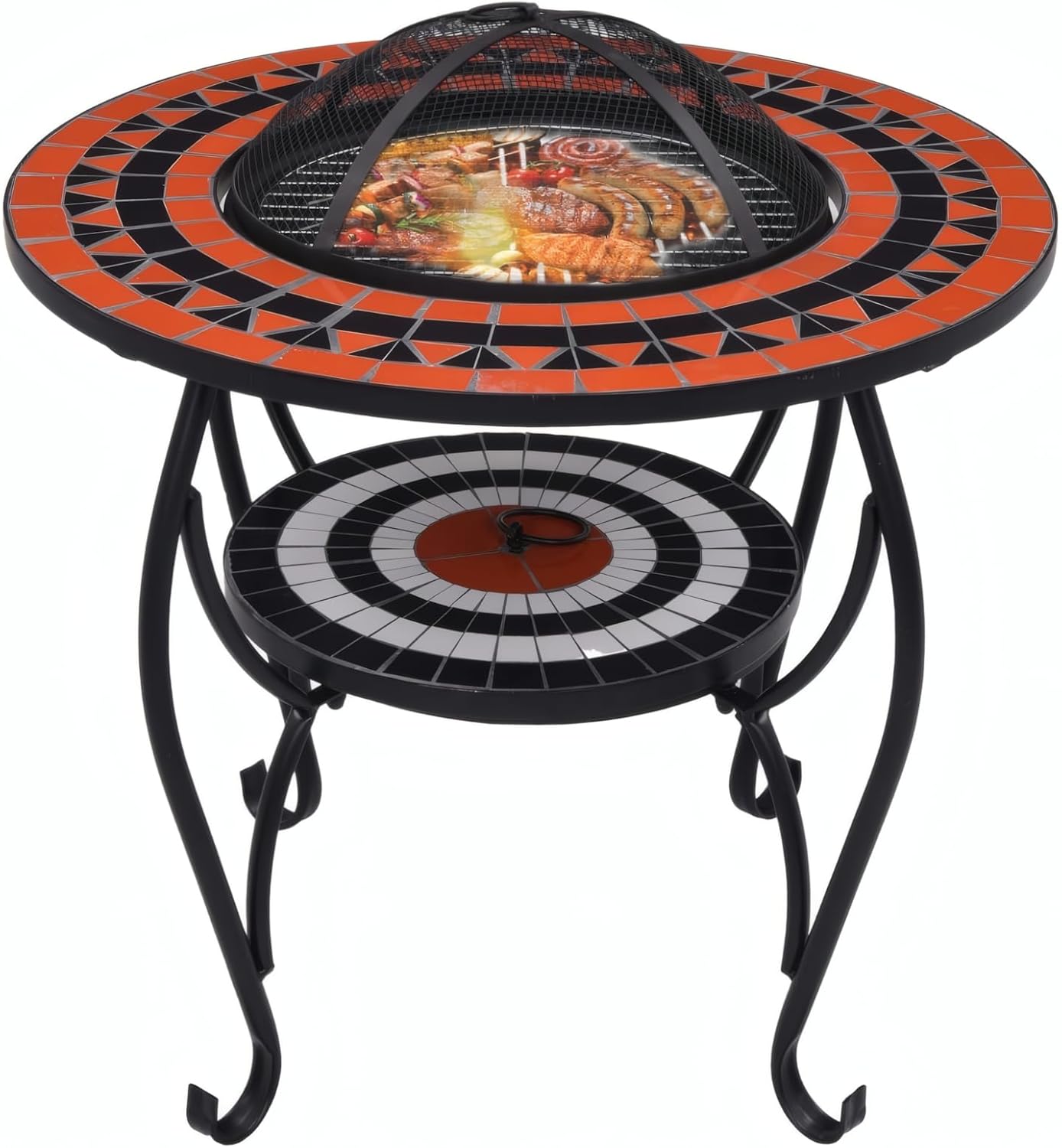 Penau Mosaic Fire Pit Table Ceramic Top, Outdoor Patio Firepit with Steel Fire Bowl and Four Leg Stand, Terracotta and White, 26.8 x 26.8 x 23.6 Inchs, for Backyard Garden Deck