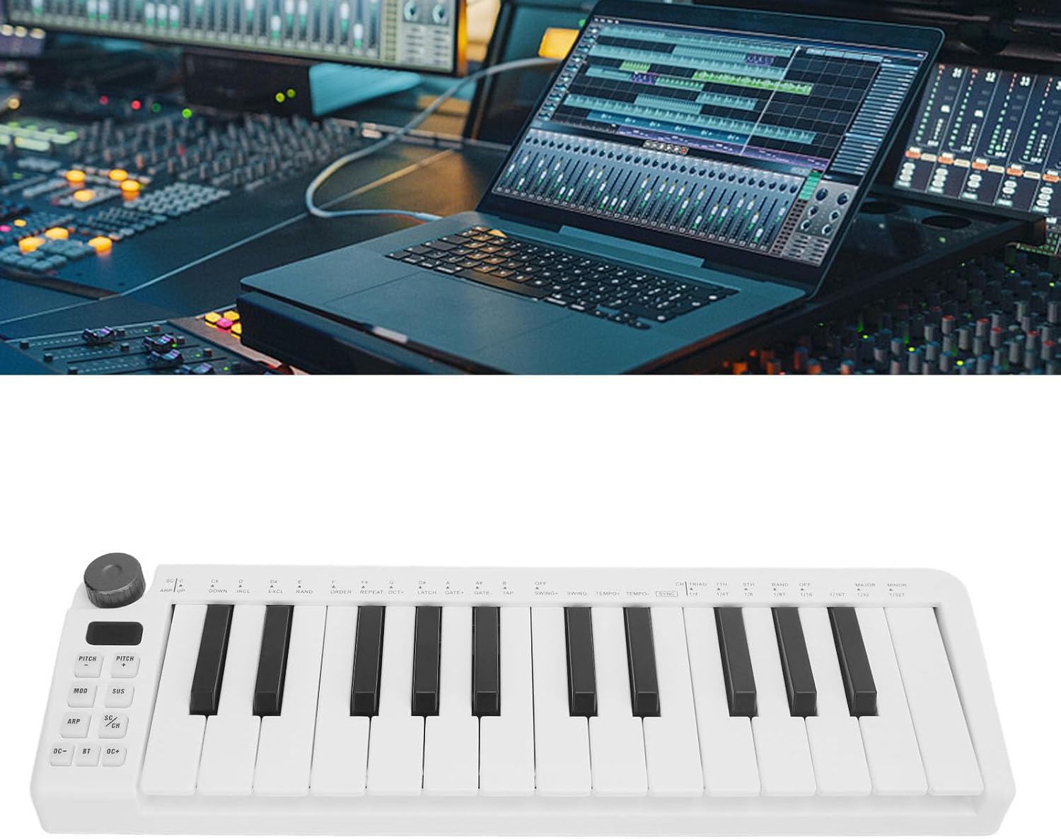 25 Sensitive Keys MIDI Keyboard Controller, Portable Design Rich Functionality with Wide Connectivity