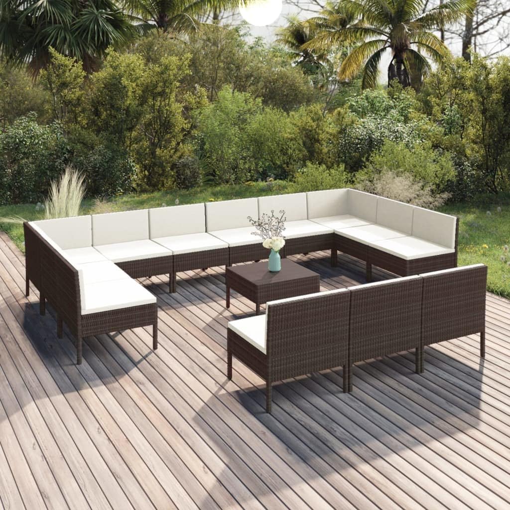 Garden Lounge Set, Brown PE Rattan Large Modular Outdoor Furniture, 14-Piece Patio Table and Chairs Set for Backyard Terrace, Weather-Resistant