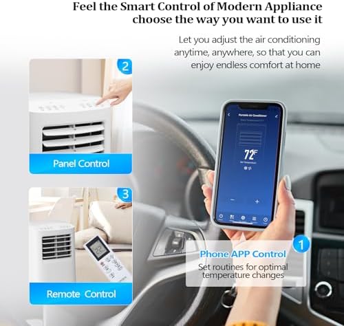 Bonnlo Smart 9,000 BTU Portable Air Conditioner with Remote & APP Function, 3-in-1 Coolor, Dehumidifier, Fan for Rooms up to 350 Sq.Ft., Floor AC Unit with Timer, Rolling Wheels & Installation Kit
