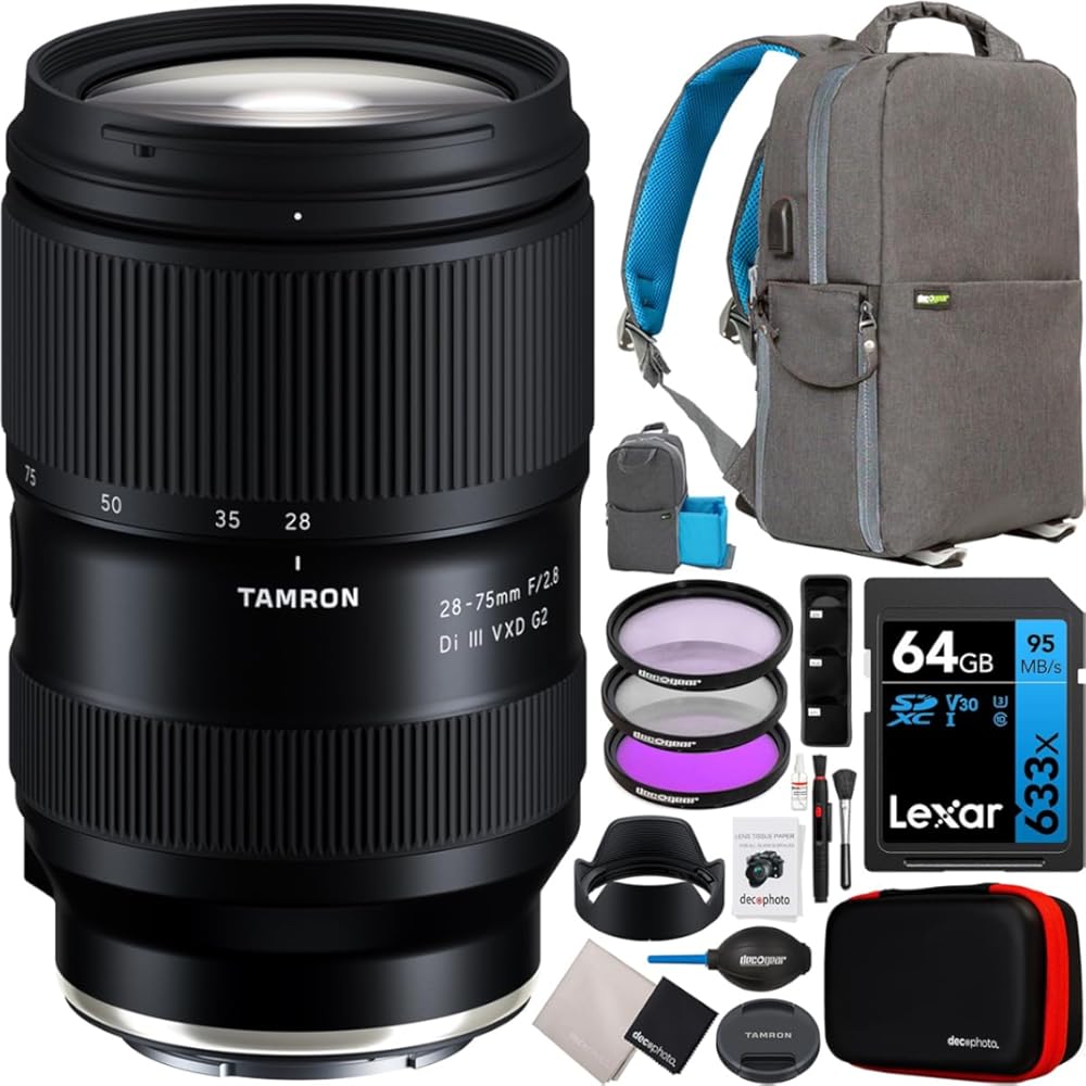 Tamron 28-75mm F/2.8 Di III VXD G2 Lens for Nikon Z-Mount Full Frame Mirrorless Cameras Model A063 Bundle with Deco Gear Photography Backpack + UV Polarizer FLD Filter Kit + 64GB Card and Accessories