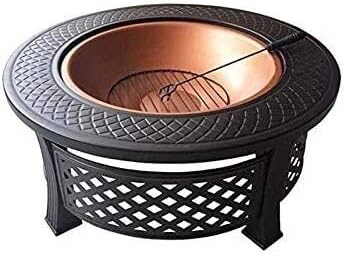 Fire Pits Outdoor Wood Burning Outdoor Patio Steel BBQ Grill Fire Pit Bowl w/Spark Screen Cover, Log Grate, Poker