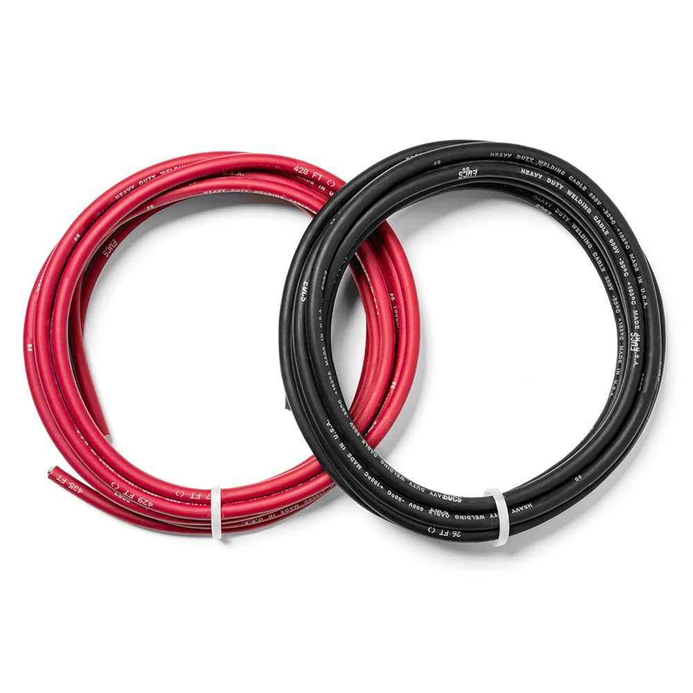 EWCS 6 Gauge Premium Extra Flexible Welding Cable 600 Volt - Combo Pack - 10 Feet Each Black+Red - Made in The USA