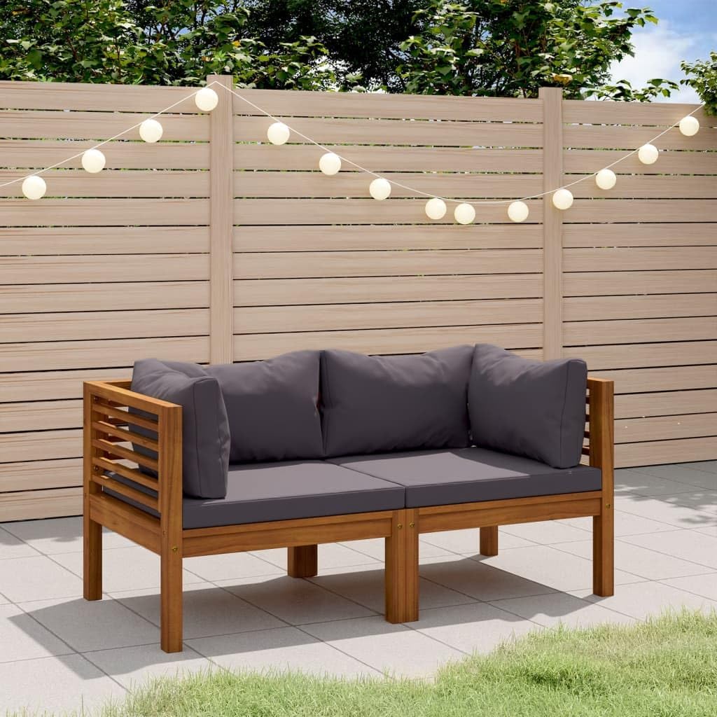 Garden Lounge Set Dark Grey, Natural Acacia Wood, 2-Seater Outdoor Patio Furniture Set, Weather-Resistant Cushions for Balcony