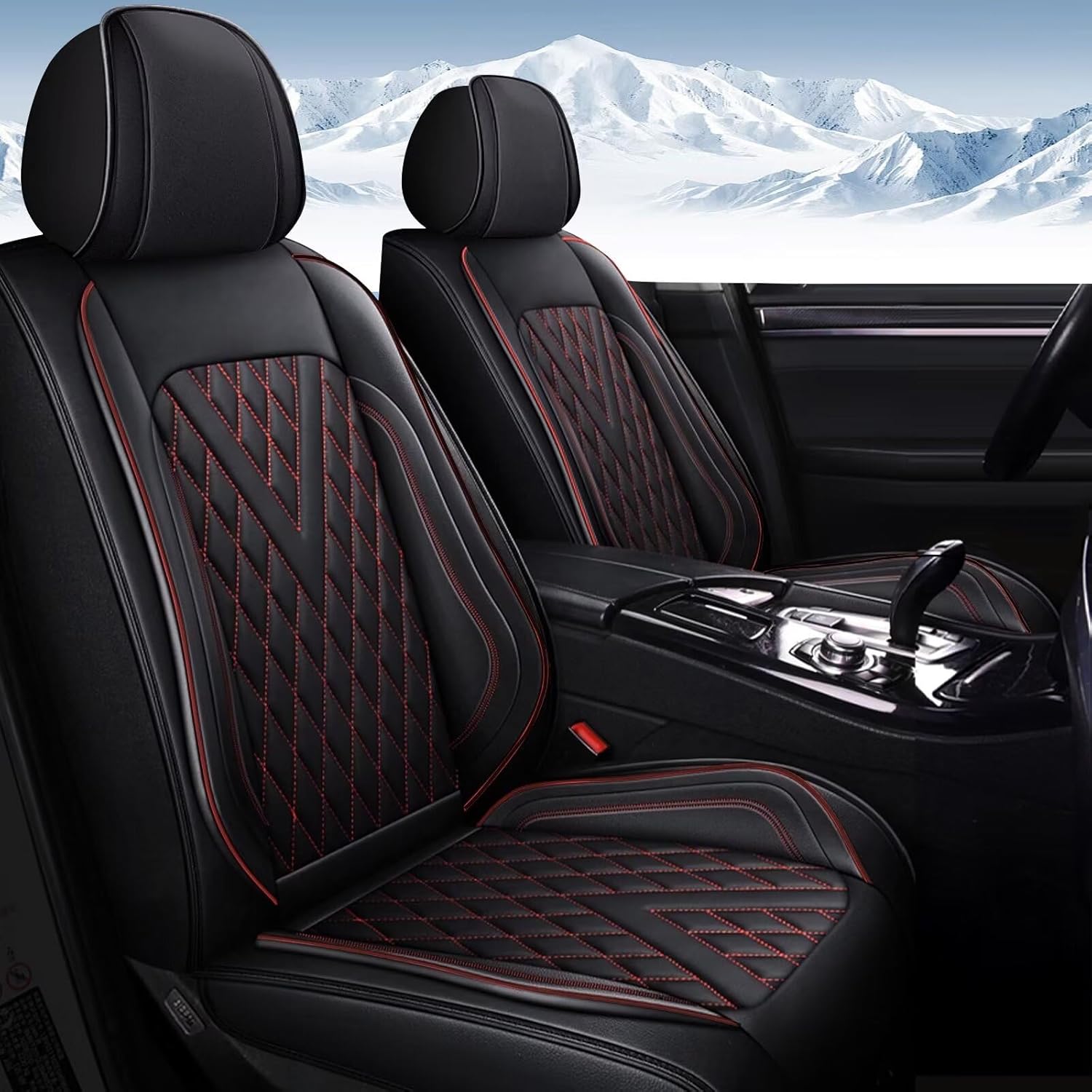 Car Seat Covers Fit for Jeep Renegade 2015-2023 Faux Leather Front Set Seat Covers - Waterproof & Anti-Slip Automotive Interior Accessories (Red Line)