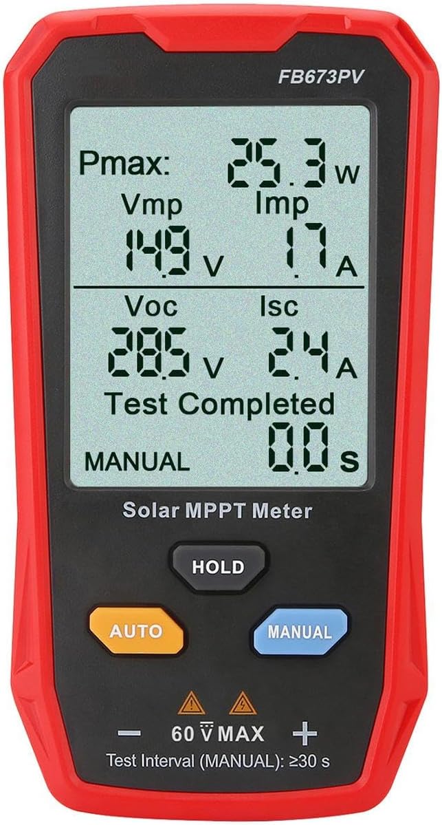 Generic 800W Solar Panel Tester Photovoltaic Multimeter 12-60V 14.2x7.6x2cm Utility Tool Professional Big LCD Screen with Cable, Red and Black