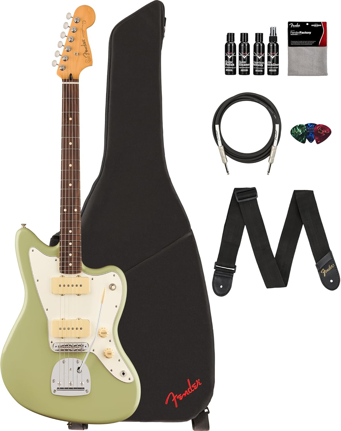 Fender Player II Jazzmaster - Birch Green Bundle with Gig Bag, Strap, Cable, 3-Pack Picks and Guitar Cleaning Kit