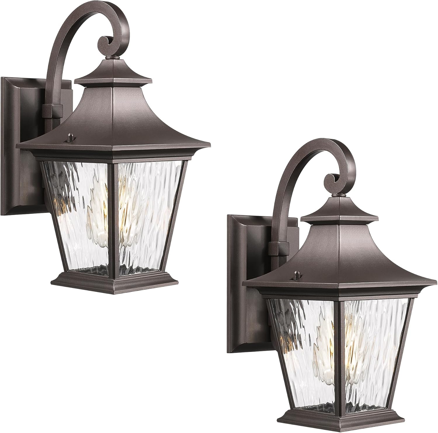 Emliviar 2 Pack Outdoor Wall Lights, Exterior Wall Lantern Sconce for Garage Patio, Oil Rubbed Bronze Finish with Water Ripple Glass, XE219B-2PK ORB