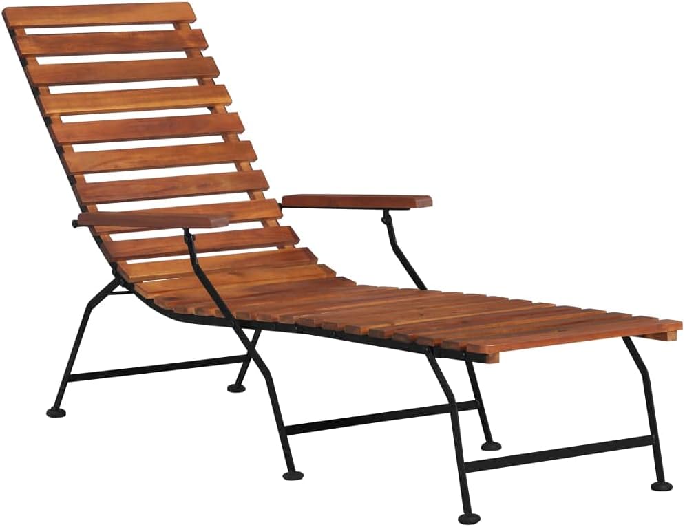 Patio Deck Chair Solid Wood Acacia,Acacia Wood Deck Chair with Armrests and Footrest for Outdoor Relaxation Outdoor Furniture, Outdoor Seating