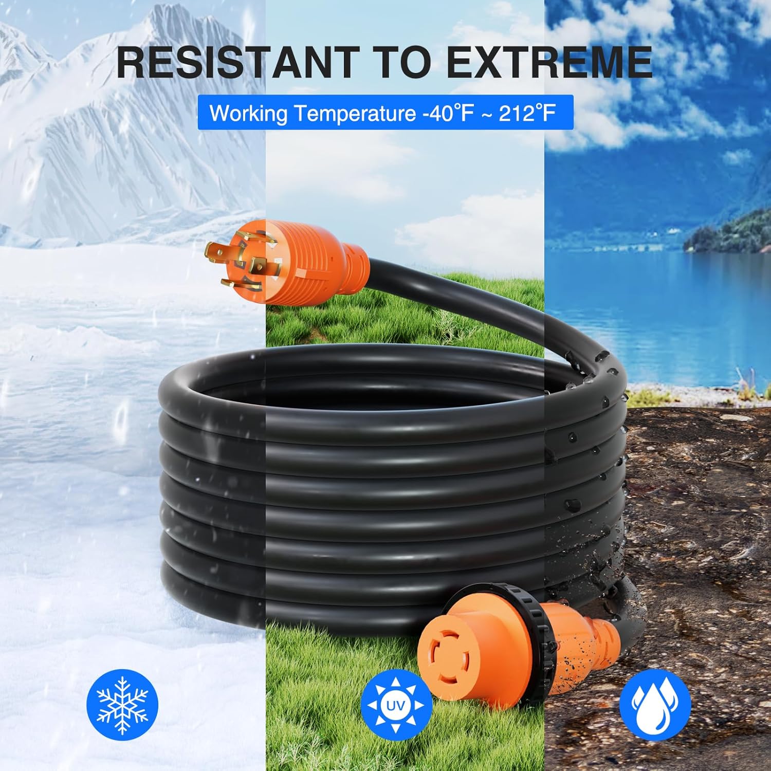 Nilight 30A 15FT Generator Extension Cord Power Inlet Box with Locking Connector 125/250V 7500W 10 Gauge STW ETL Listed 4 Prong L14-30P L14-30R Cable for RV Outdoor Use