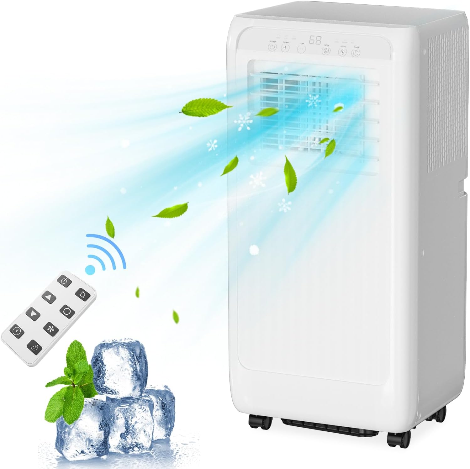 8000 Btu Portable Ac Units with Remote Control, Wheels, LED, Portable Air Conditioners for Rooms Up to 350 Sq Ft, Cool,Dehumidifier & Fan 3 Modes Air Conditioner, for Rooms/Office, White