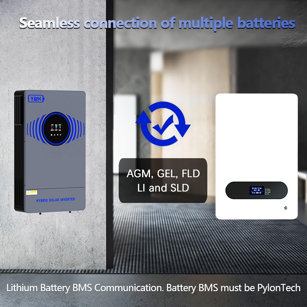 Y&H 4200W Solar Inverter 24V DC to 220V AC Pure Sine Wave, w/ 120A MPPT Controller, Dual Output, Battery-Free Start Supported, Built-in Air Switch & Lightning Protection,for Home Backup,Off-Grid Use