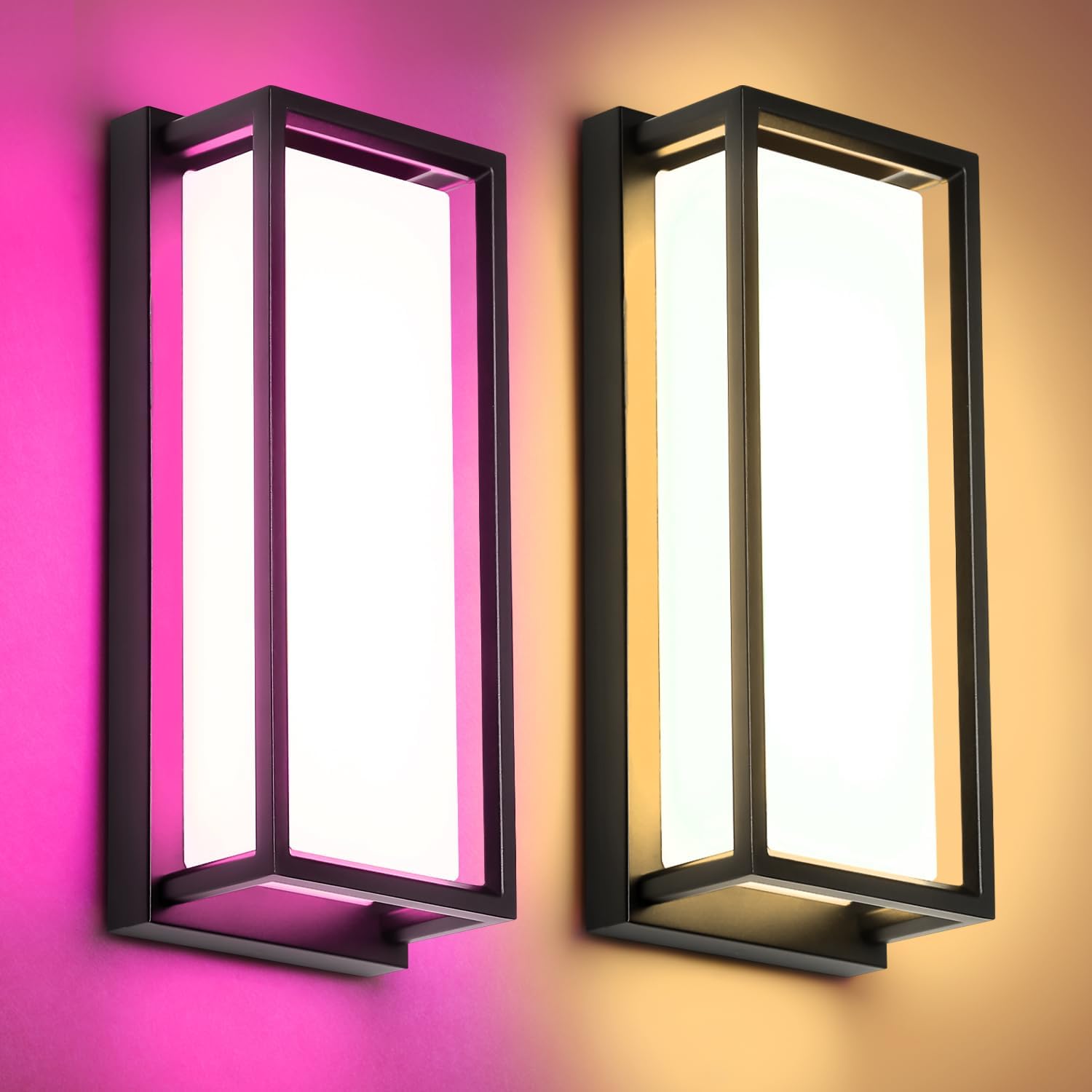 RAYVO Outdoor Wall Lights 2 Pack, 1500LM RGBCW Smart Porch Lights Color Changing Exterior Lighting Fixtures, IP65 Waterproof Outdoor Sconce Lights, Compatible with Alexa Google Assistant, ETL Listed