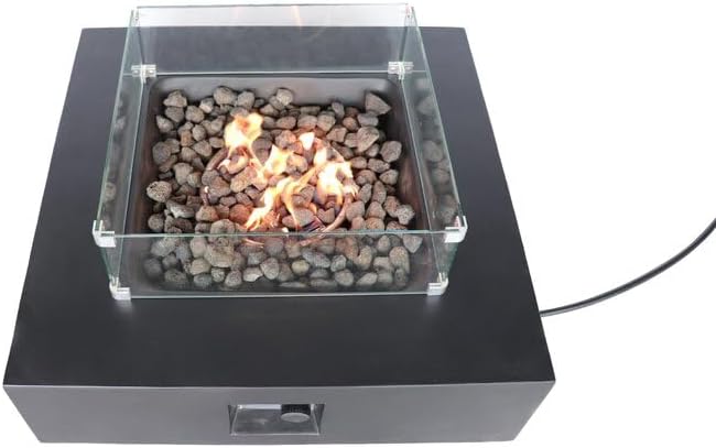 Living Source International Concrete,Glass Propane,Natural Gas Fire Pit Table