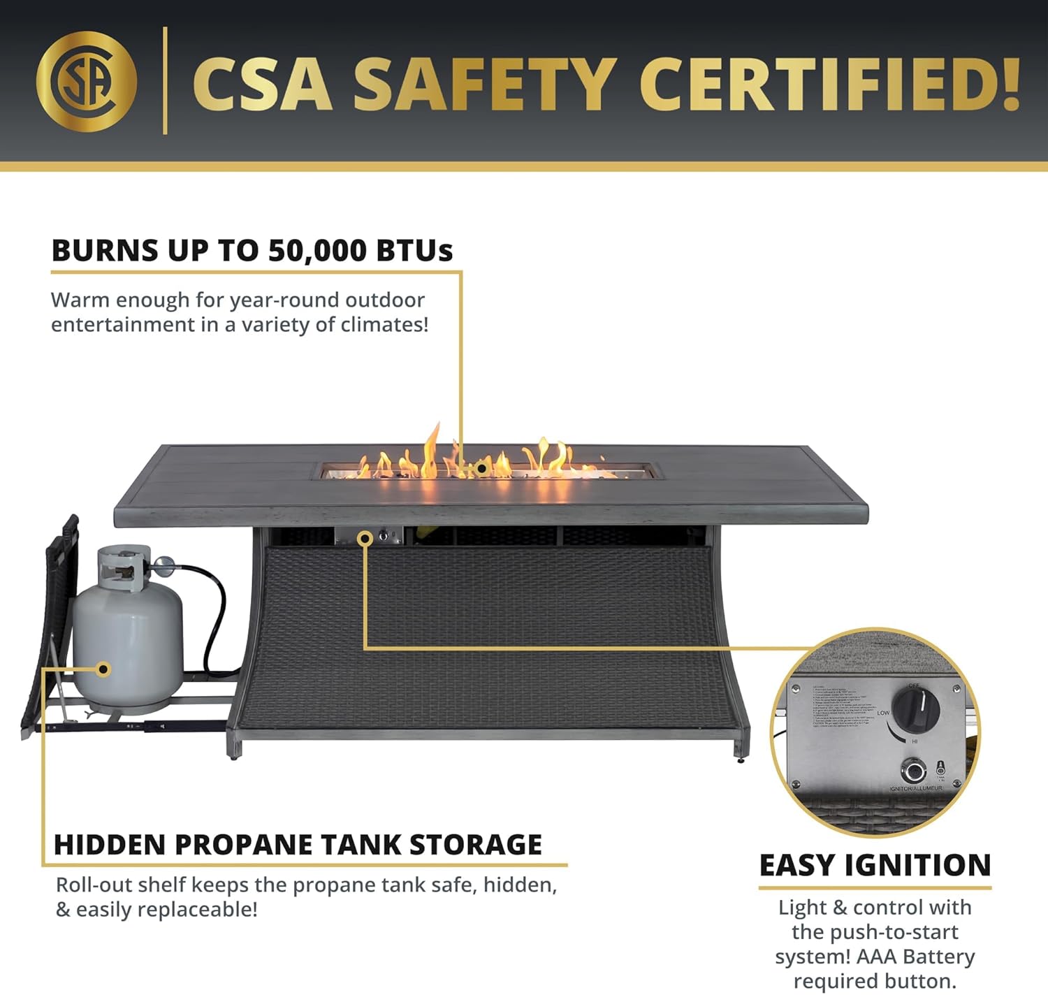 Outdoor Patio Furniture Set With Propane Fire Pit 50,000 Btu 7 Pieces 76