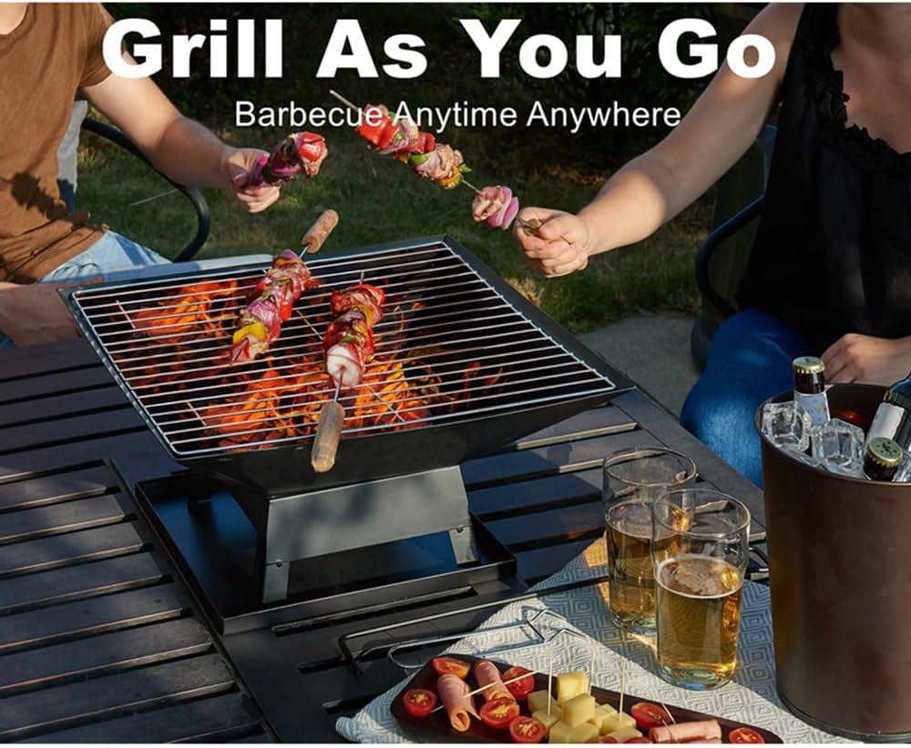 HarmoGZen Square Small Fire Pit BBQ Party Portable Fire Pit