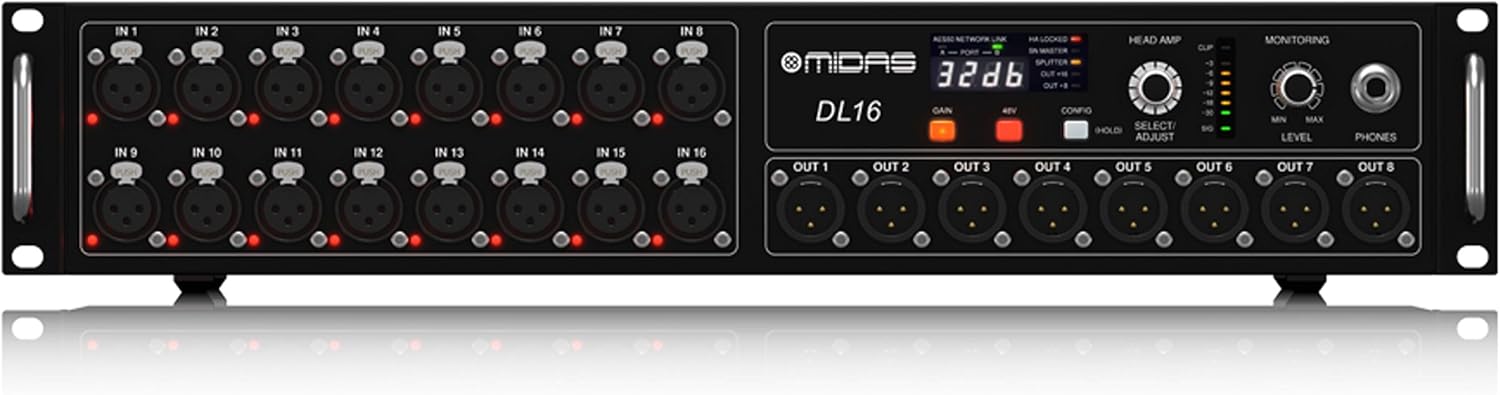 Midas DL16 16 Input, 8 Output Stage Box with 16 Midas Microphone Preamplifiers, ULTRANET and ADAT Interfaces