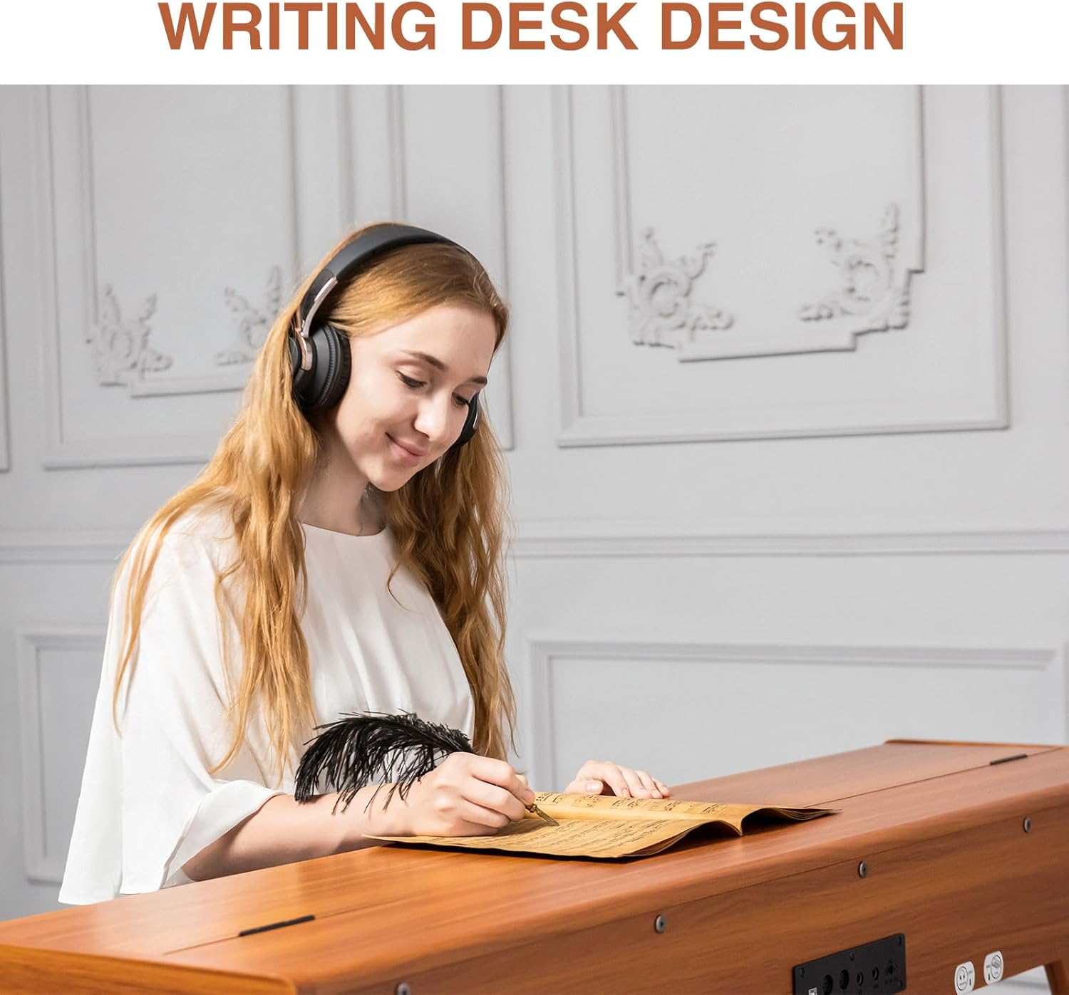 88 Key Weighted Digital Piano - Wooden Desk Electric Piano Transforms Between Desk and Vanity - Progressive Hammer-Action Keyboard, Perfect for Beginners with MIDI Functionality