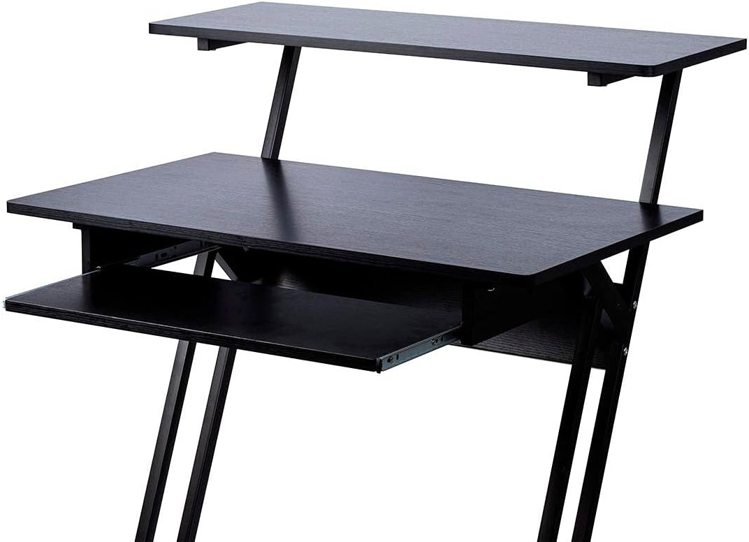 Monoprice Recording Studio Desk - with Raised Platform and Keyboard Tray, Black - Stage Right