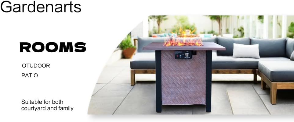 Outdoor Patio Propane Gas Fire Pit Table - 50,000 BTU High-Temperature-Resistant Carving Process for Environmentally Friendly Materials with The Effect of Rattan Weaving Grain