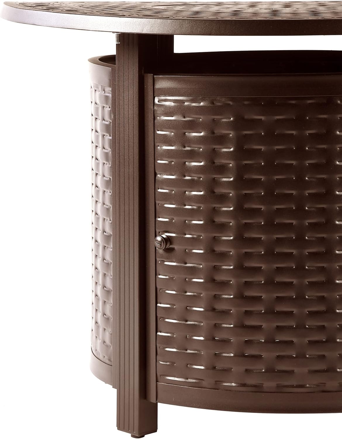 Round 34 in. x 34 in. Aluminum Propane Fire Pit Table with Glass Beads, Two Covers, Lid, 37,000 BTUs in Brown Finish