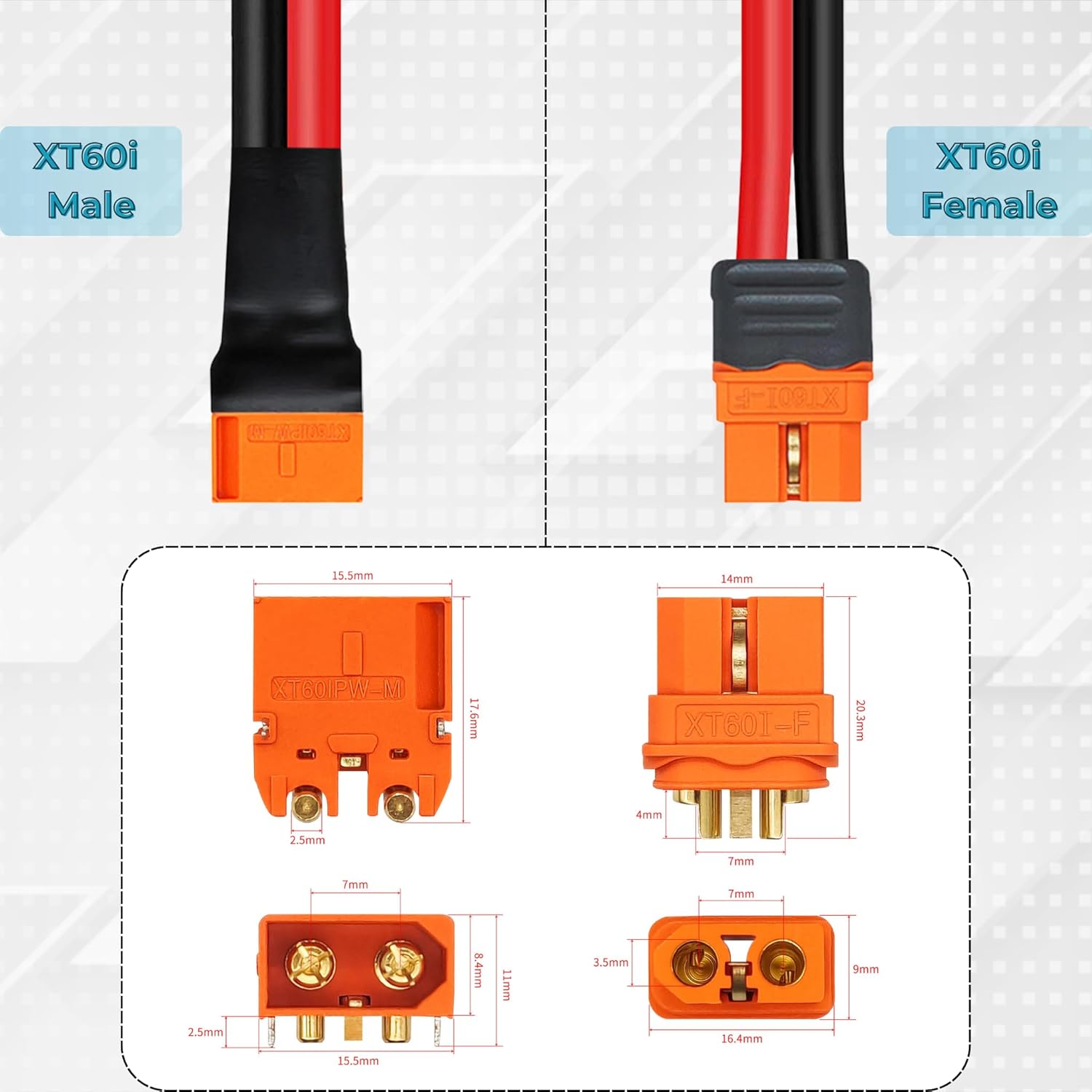 XT60i to XT60i Extension Cable Male to Female 10AWG 50FT, XT60i Connectors Solar Charging Cable Silicone Wire for Solar Generator Portable Power Station